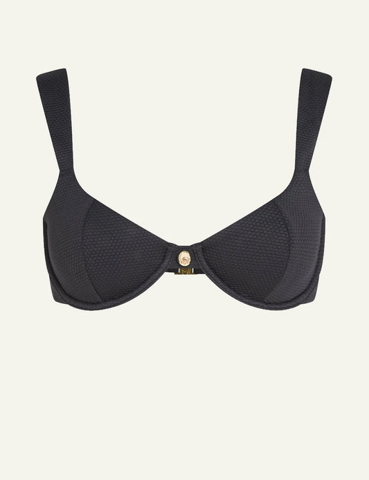 Karl Lagerfeld hotel karl underwire bikini top black textured front view