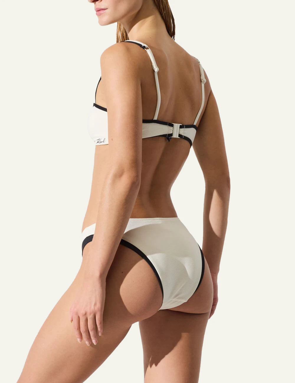 Karl Lagerfeld B2W46022B09 bandeau bikini top cannoli cream black trim back view