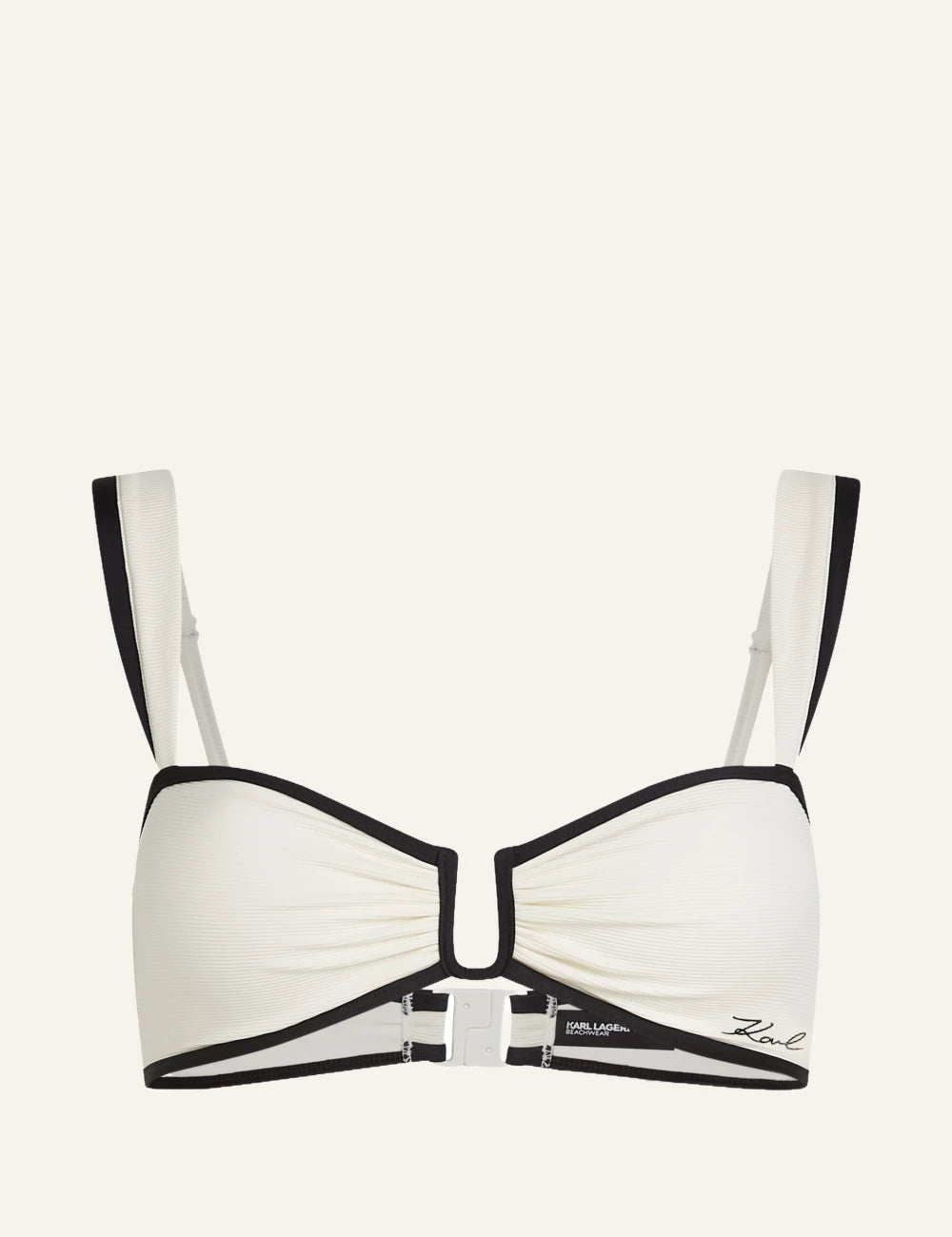 Karl Lagerfeld B2W46022B09 bandeau bikini top cannoli cream black trim front view