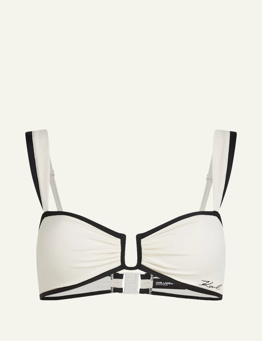 Karl Lagerfeld B2W46022B09 bandeau bikini top cannoli cream black trim front view