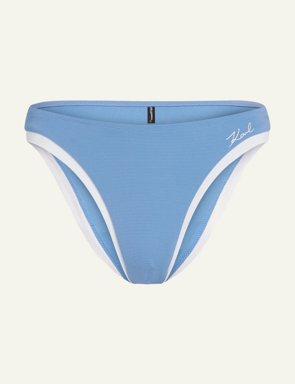Karl Lagerfeld B2W46023349 bikini bottom silver lake blue white trim cheeky fit front view