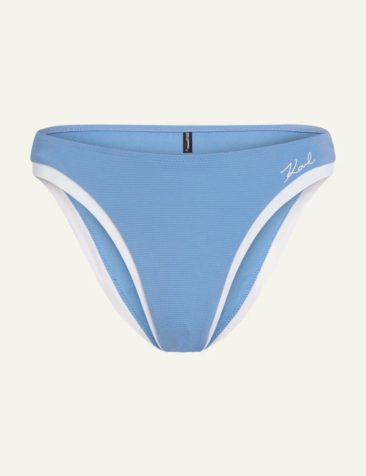 Karl Lagerfeld B2W46023349 bikini bottom silver lake blue white trim cheeky fit front view