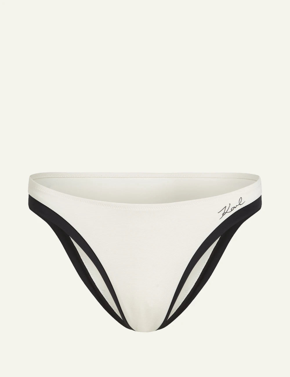 Karl Lagerfeld cheeky bikini bottom cream black trim ribbed front