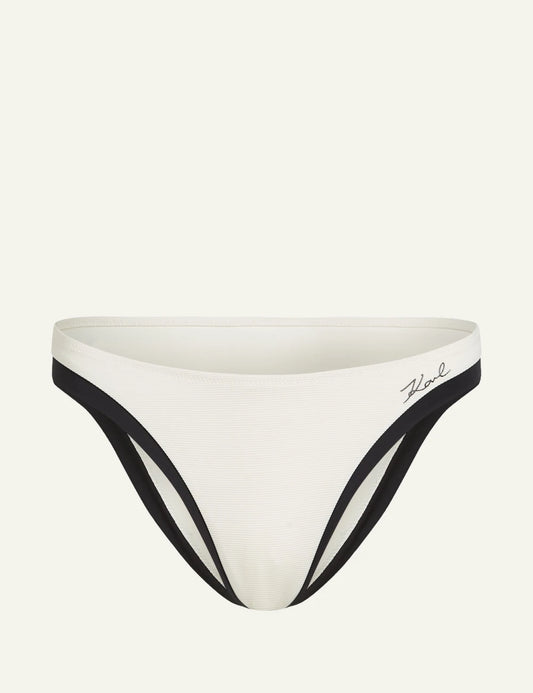 Karl Lagerfeld cheeky bikini bottom cream black trim ribbed front