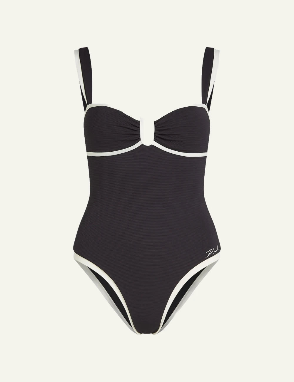 Karl Lagerfeld swimsuit one piece black white trim front view