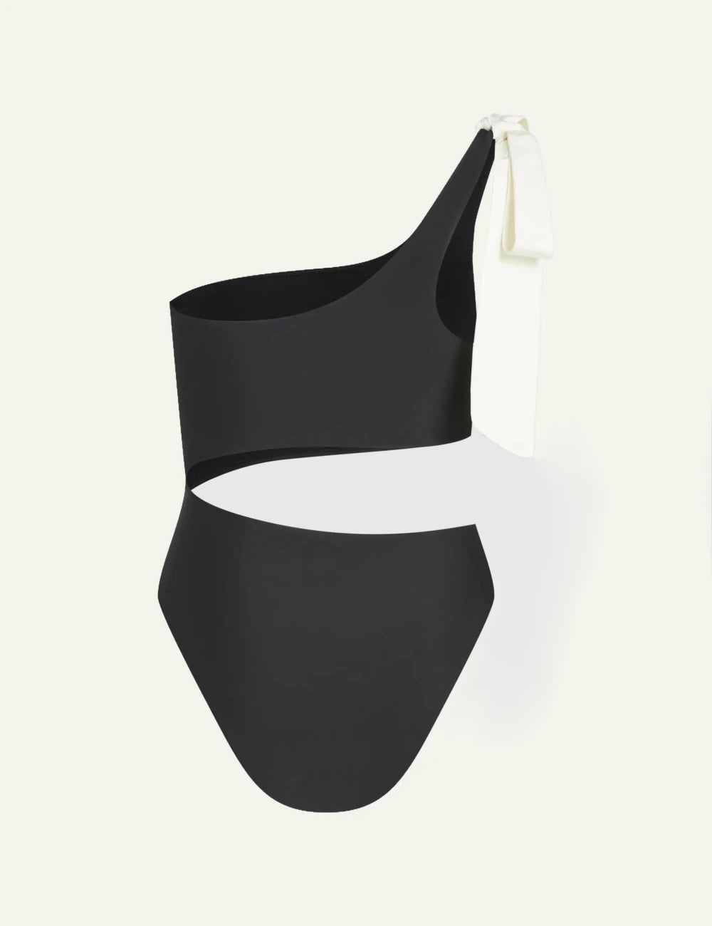 Karl Lagerfeld B2W46029999 one shoulder swimsuit black cut out bow detail front view