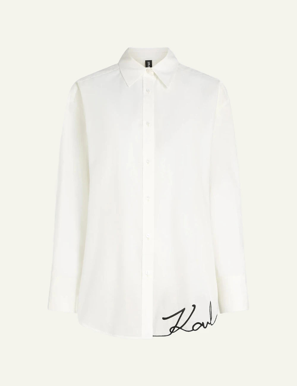 Karl Lagerfeld B2W46034B09 oversized beach shirt cannoli cream button front signature hem front view