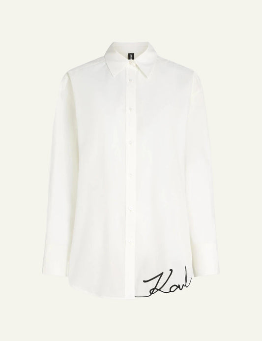 Karl Lagerfeld B2W46034B09 oversized beach shirt cannoli cream button front signature hem front view