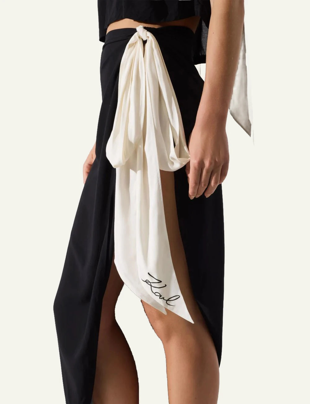 Karl Lagerfeld B2W46035999 pareo skirt black wrap bow detail side detail view