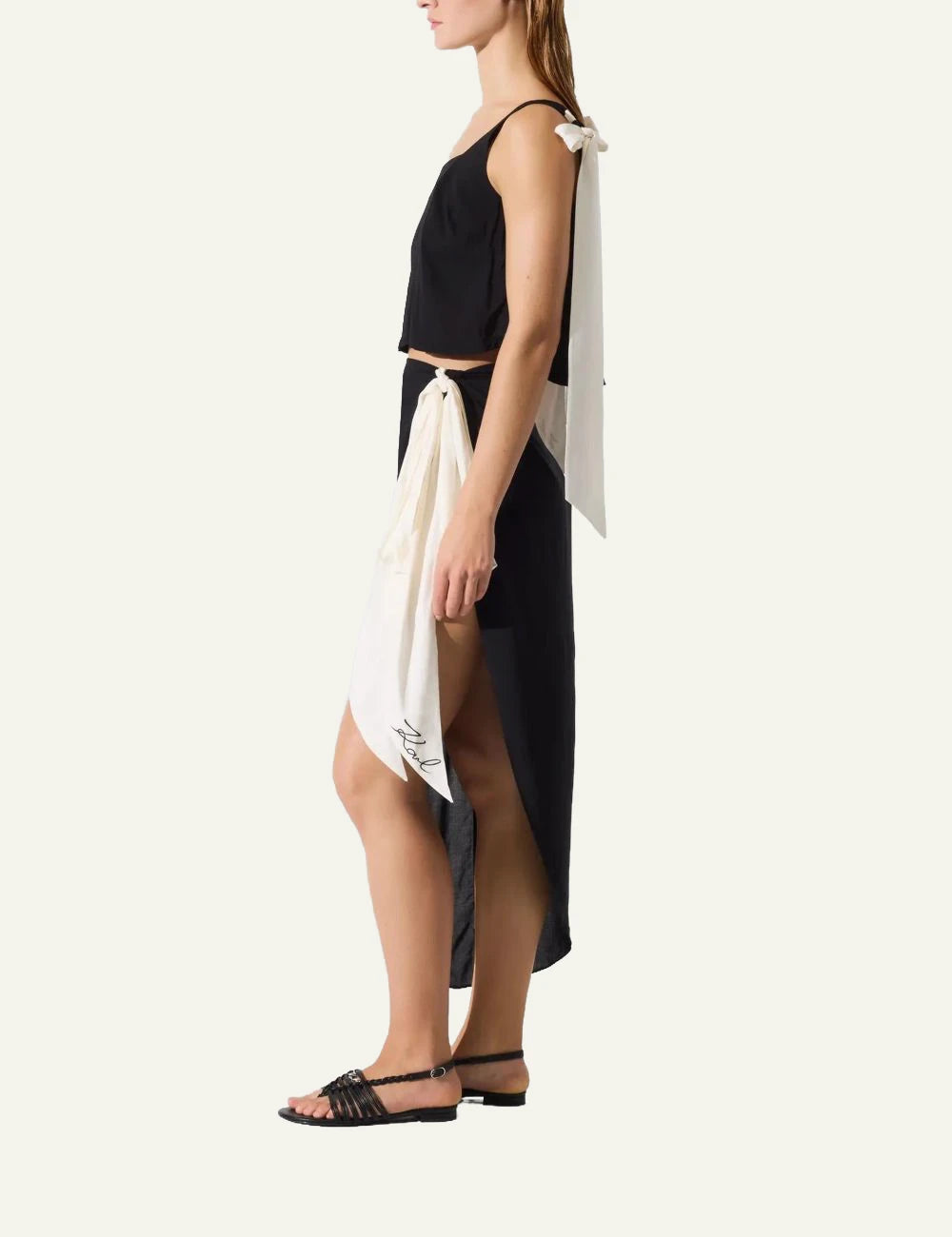 Karl Lagerfeld B2W46035999 pareo skirt black wrap bow detail side view