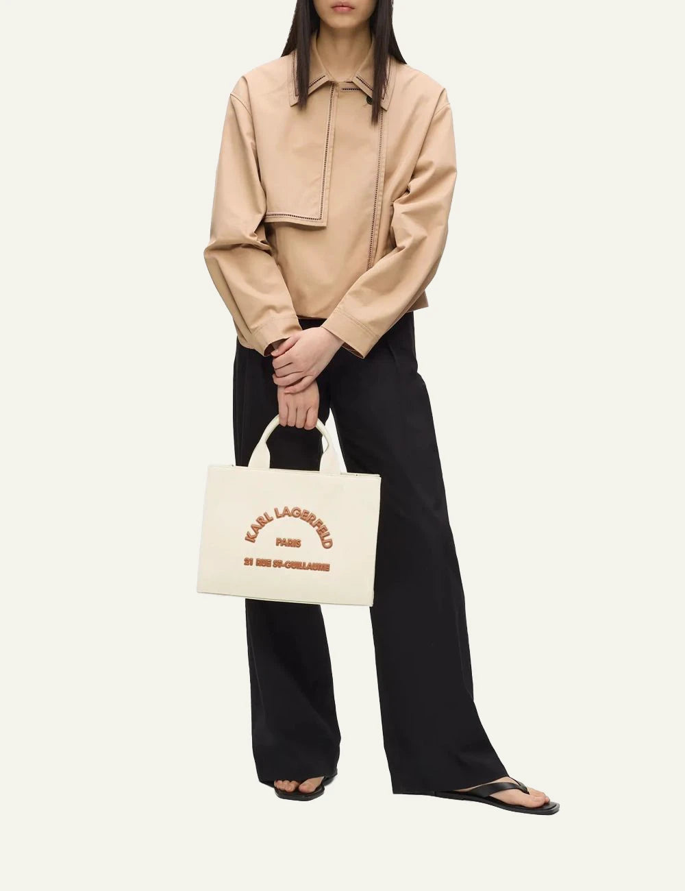 Karl Lagerfeld B2W50010106 square patch medium tote natural Rue St Guillaume logo front model