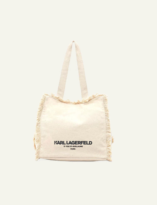 Karl Lagerfeld B2W50021 fringes tote natural beige canvas logo front