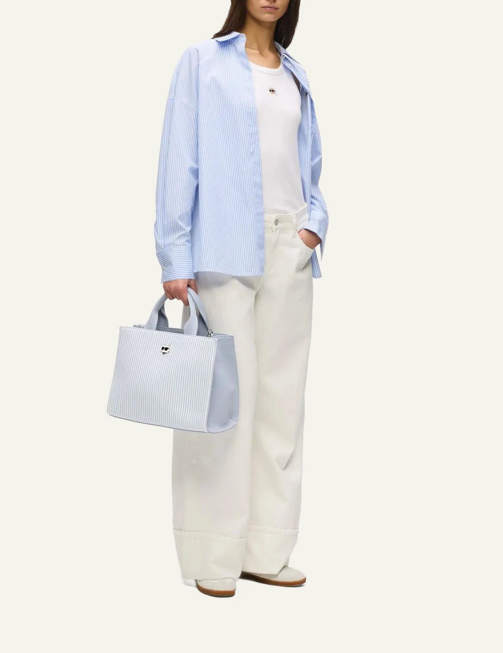 Karl Lagerfeld B2W50028 Ikon Choupette stripe tote blue white front model