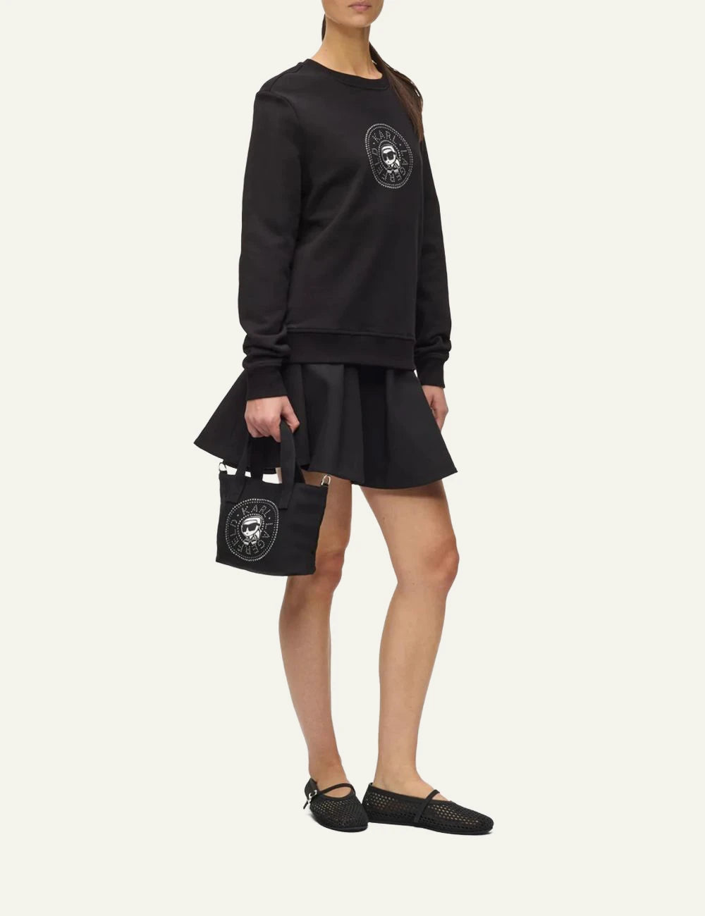 Karl Lagerfeld B2W50074 Ikon Karl circle mini tote black front model