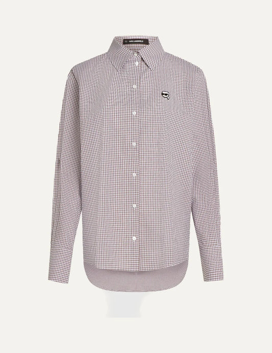 Karl Lagerfeld women's white and burgundy checked long sleeve shirt