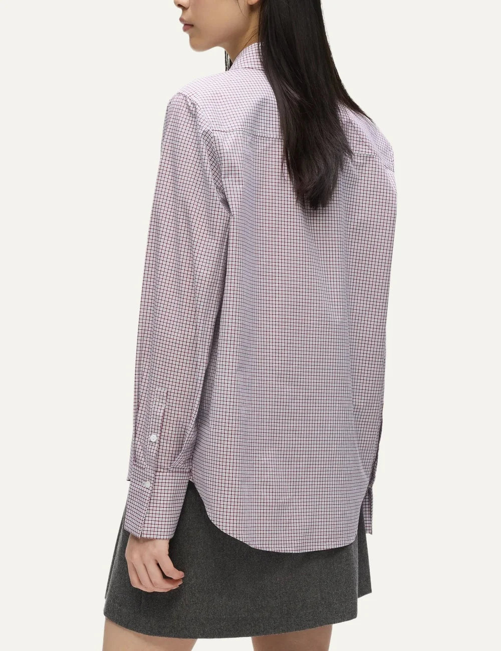 Karl Lagerfeld women's white and burgundy checked long sleeve shirt back