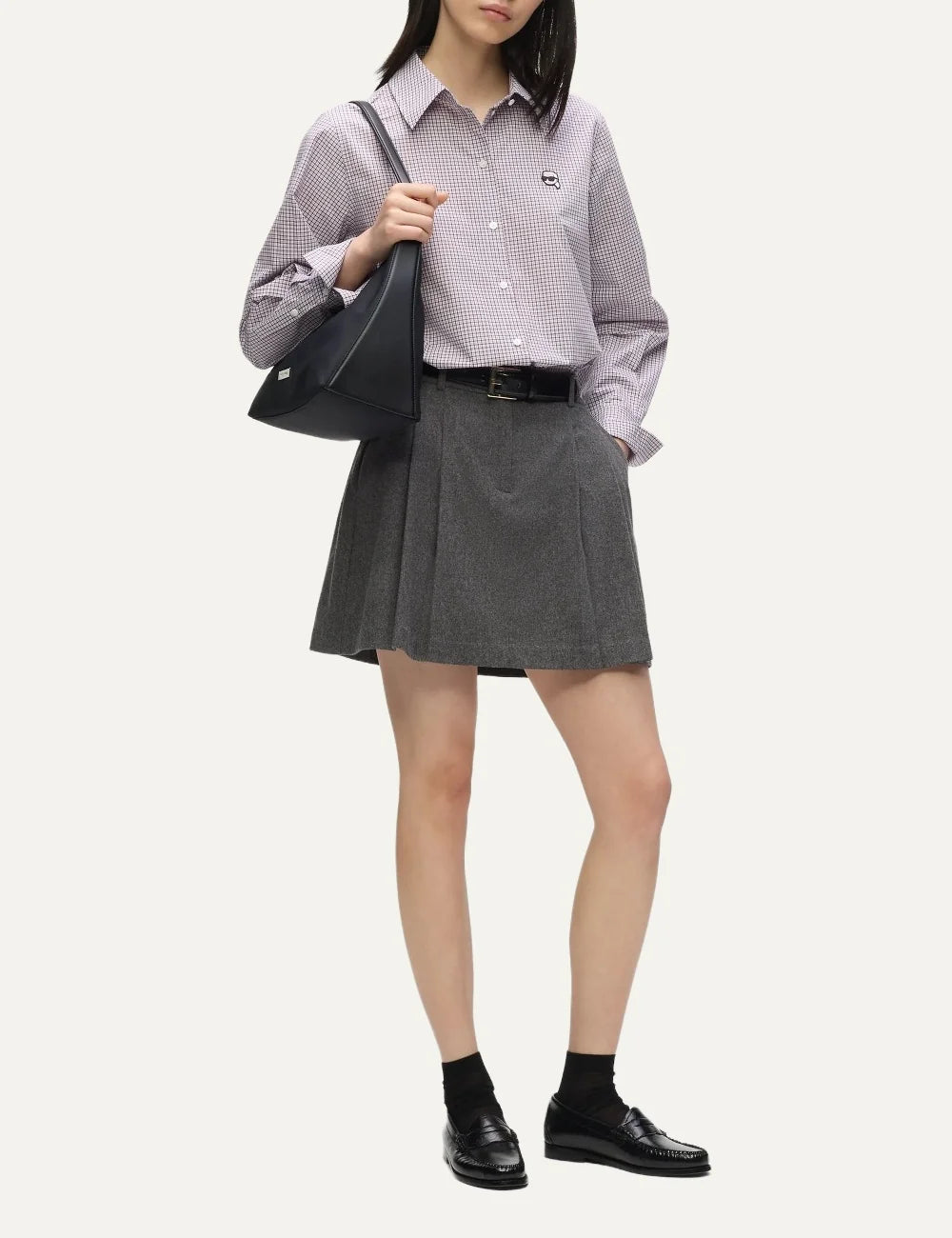 Karl Lagerfeld women's white and burgundy checked long sleeve shirt full body