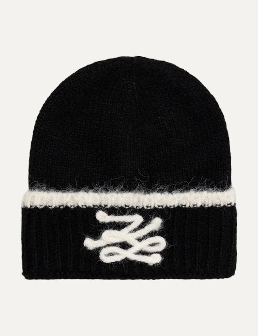 Karl Lagerfeld women's black knit beanie with white Karl Signature logo