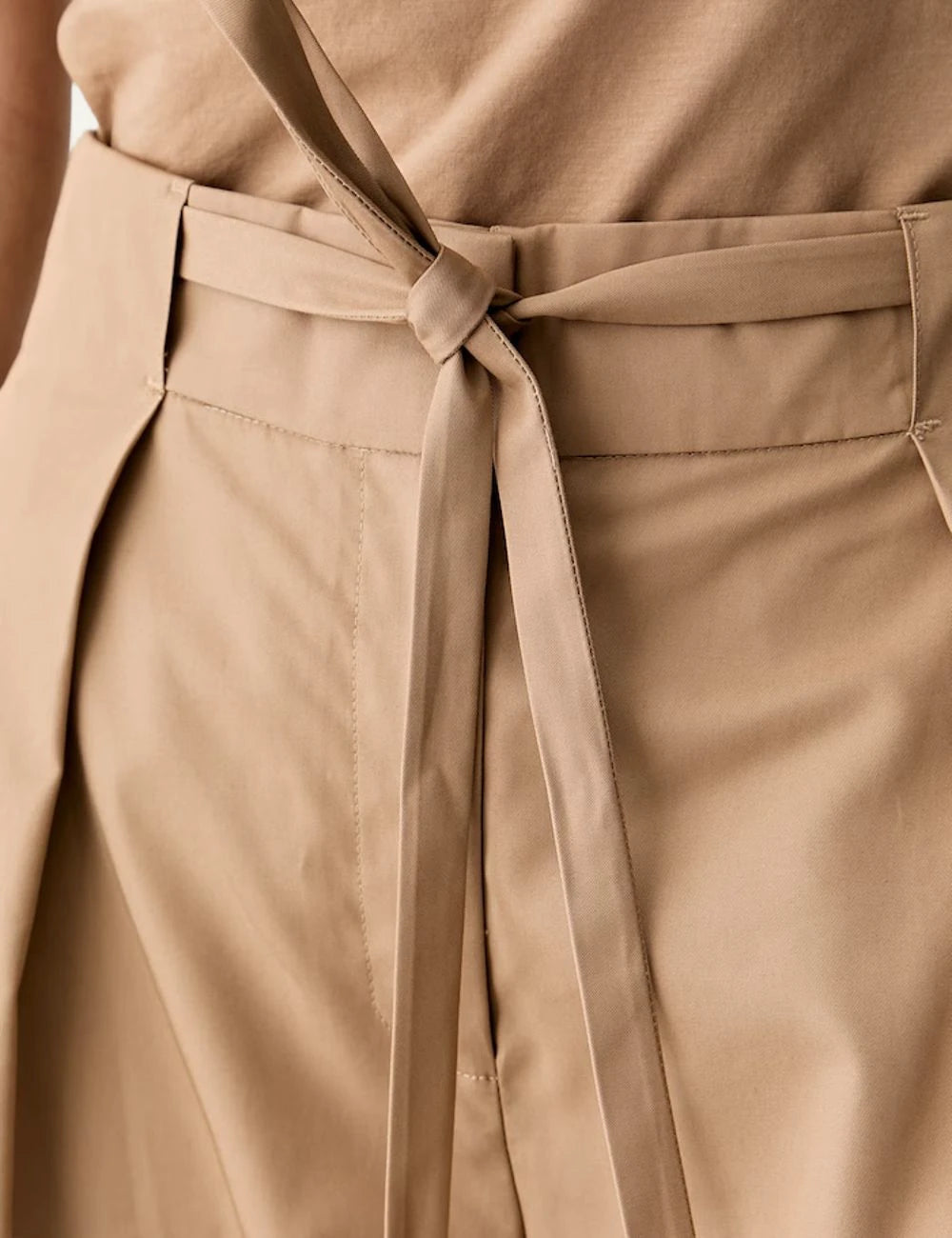 Karl Lagerfeld beige wide leg cotton trousers with high waist and waist tie detail