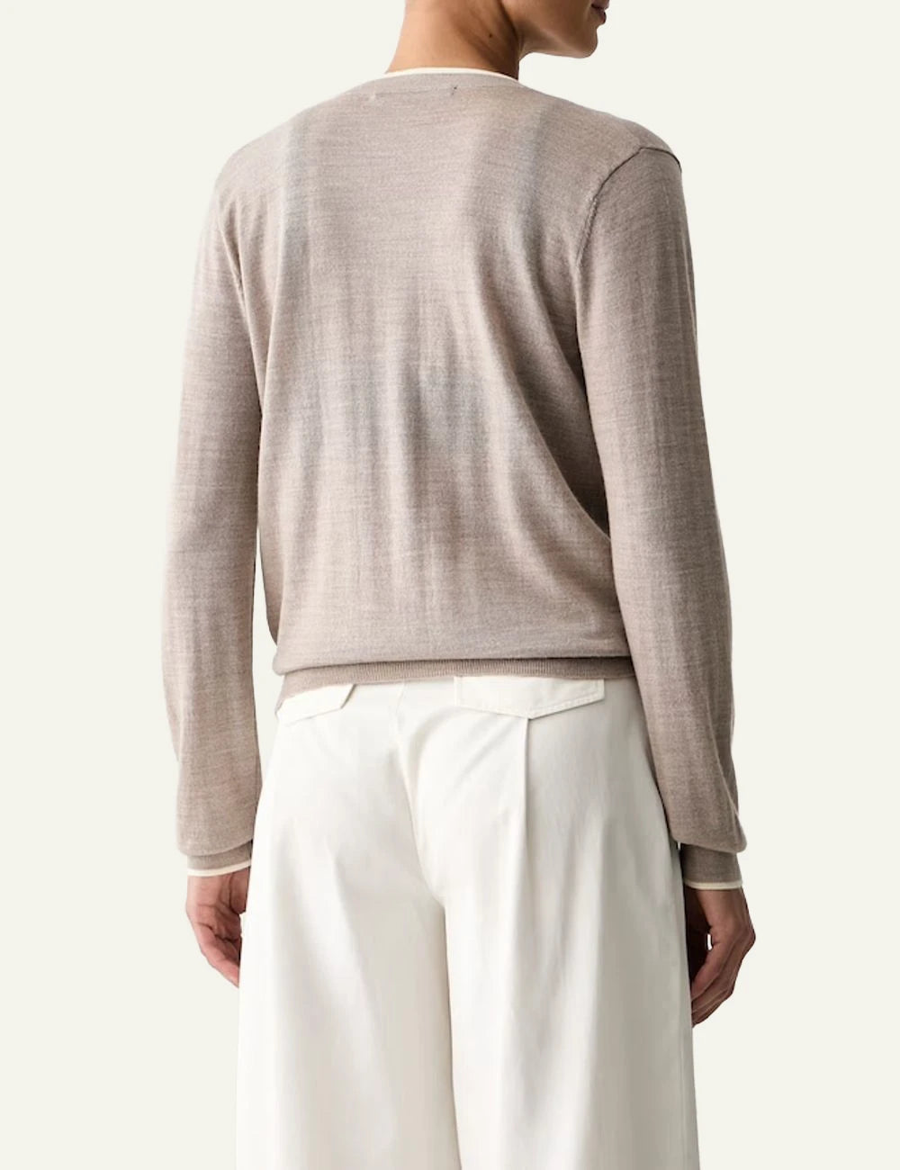 Karl Lagerfeld beige wool cardigan with V-neck and signature embroidery back