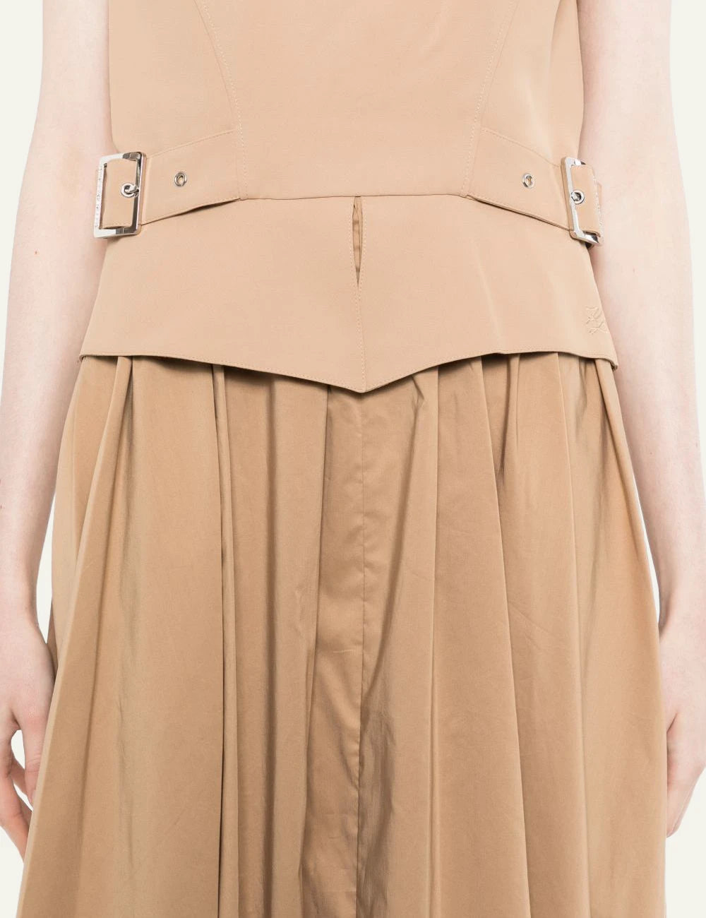 Karl Lagerfeld nougat midi dress me belt detail kai metal buckles detail view