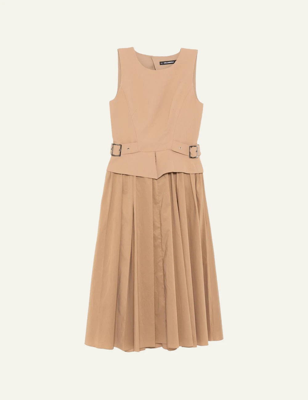 Karl Lagerfeld nougat midi dress me belt detail kai metal buckles front flat view