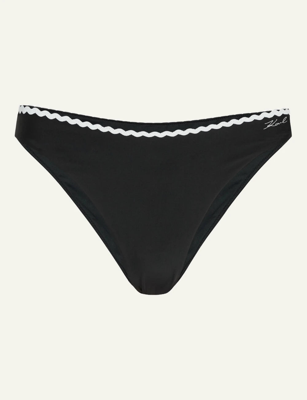Karl Lagerfeld bikini brief black me scallop trim front flat view
