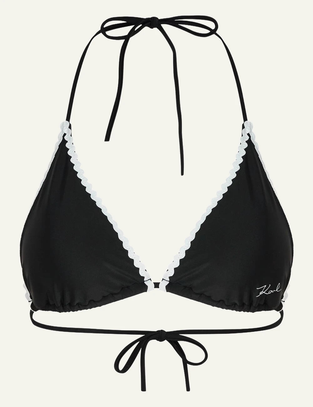 Karl Lagerfeld bikini top black triangle me scallop trim front flat  view