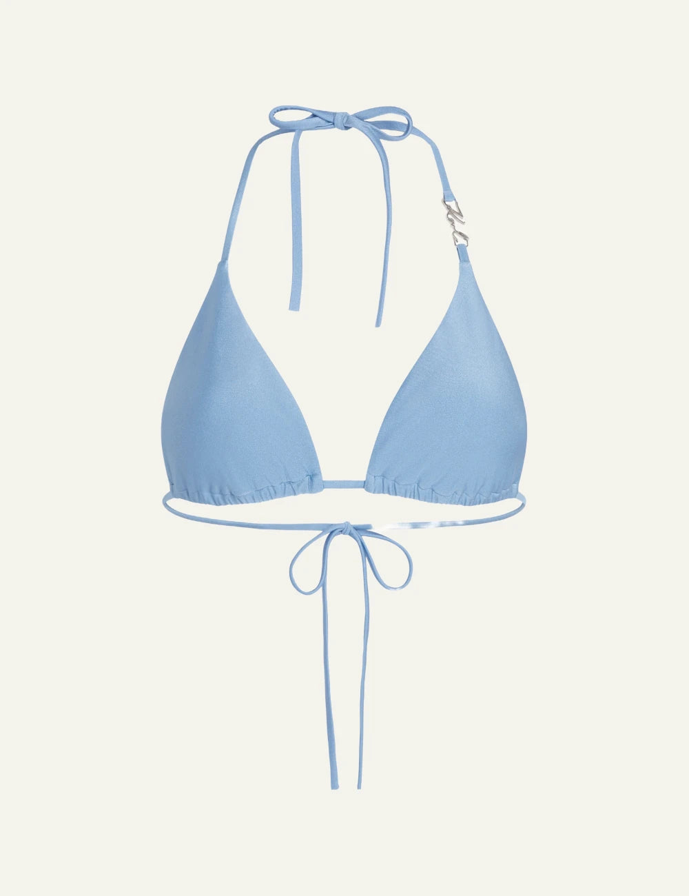 Karl Lagerfeld bikini top blue triangle tie front model view