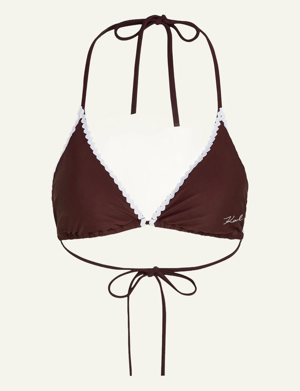 Karl Lagerfeld bikini top fudge triangle me scallop trim front flat view