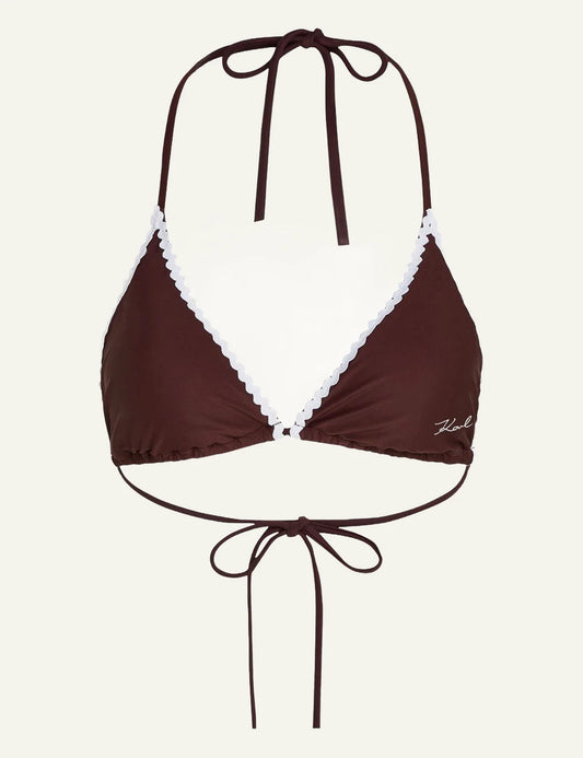 Karl Lagerfeld bikini top fudge triangle me scallop trim front flat view