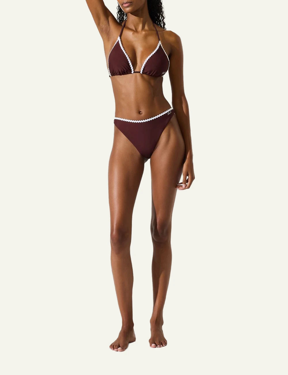 Karl Lagerfeld bikini top fudge triangle me scallop trim front full body view