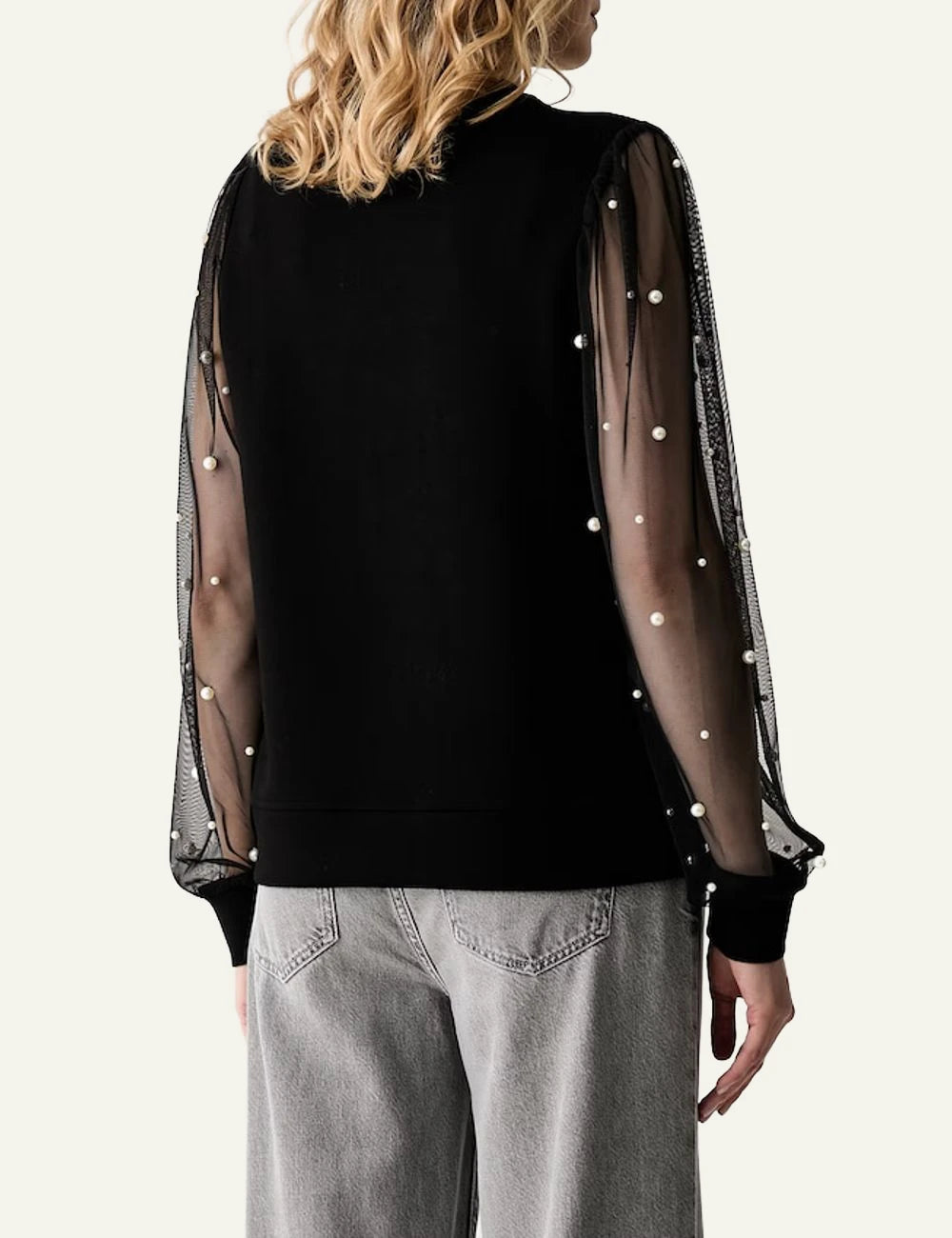 KARL LAGERFELD PEARL FABRIC MIX SWEATSHIRT BLACK