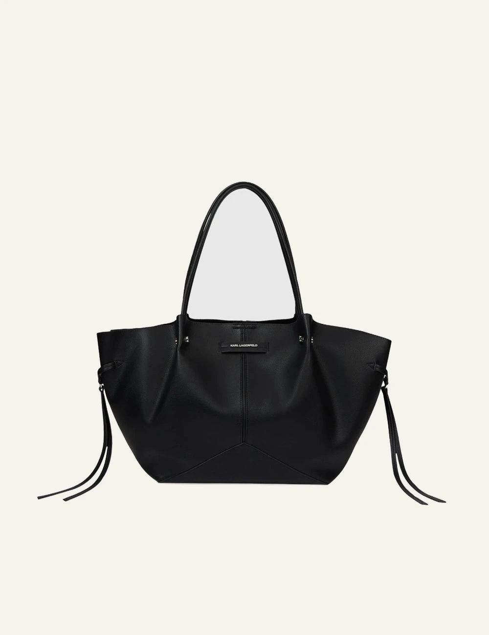 Karl Lagerfeld black faux leather tote bag with double shoulder straps and subtle logo