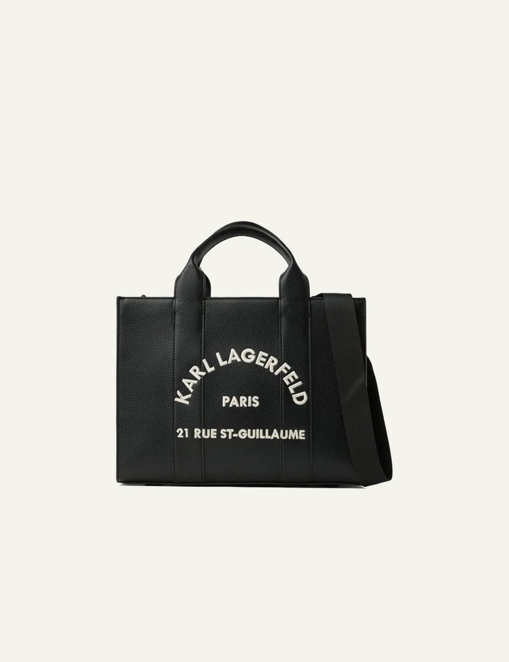 Karl Lagerfeld black faux leather tote bag with Rue St-Guillaume embroidered logo