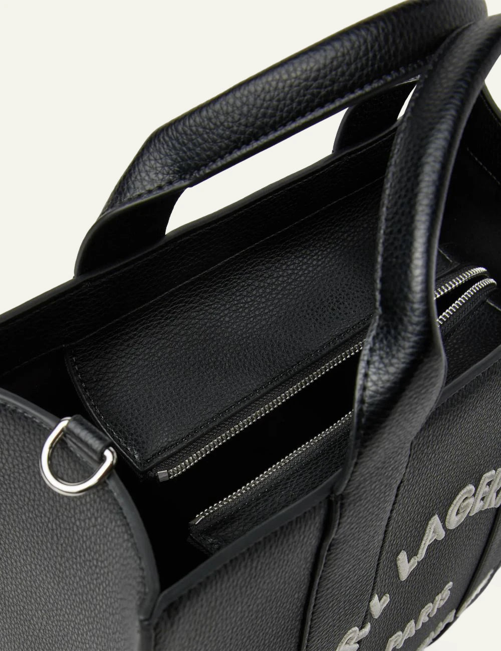 Karl Lagerfeld black faux leather tote bag with Rue St-Guillaume embroidered logo top