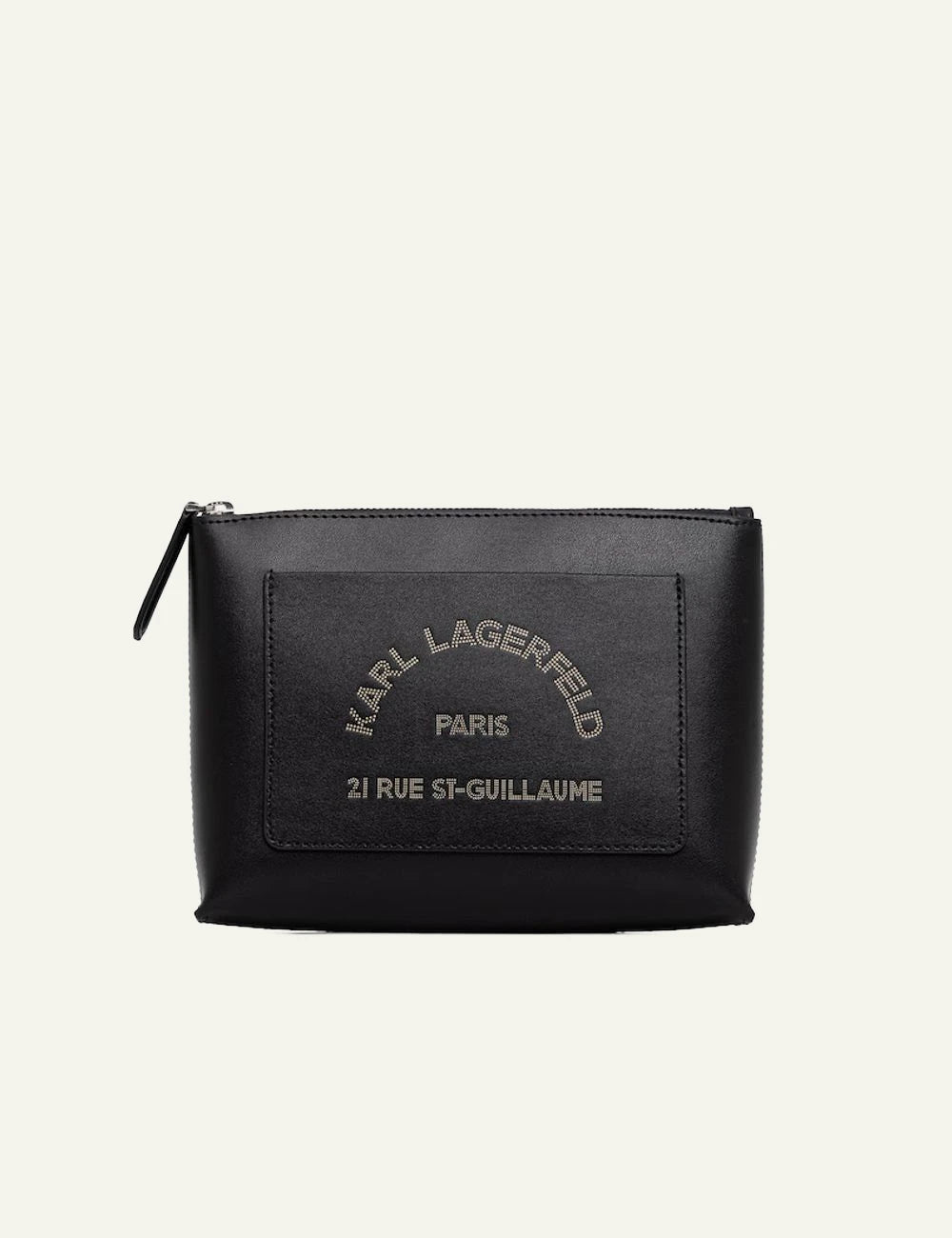 Karl Lagerfeld black leather toiletry bag with embossed Rue St-Guillaume logo