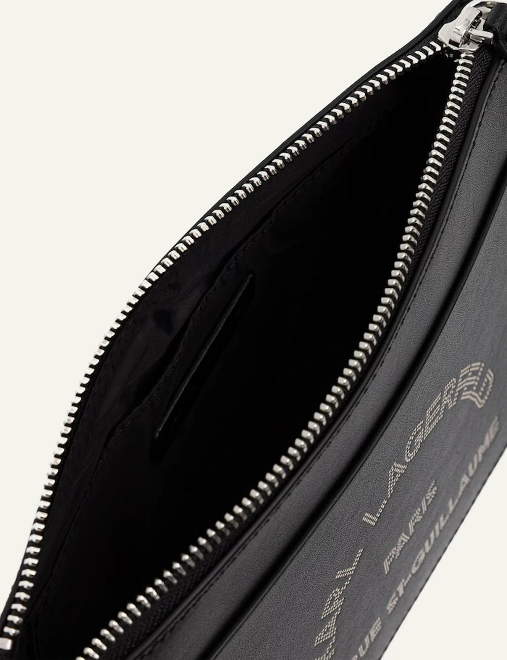 Karl Lagerfeld black leather toiletry bag with embossed Rue St-Guillaume logo top