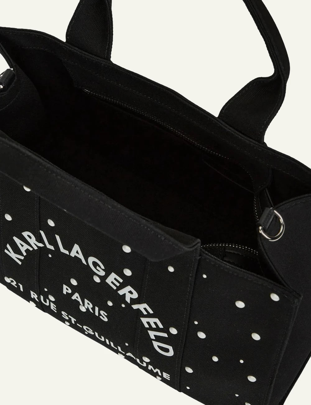 Karl Lagerfeld black medium tote bag with faux pearl embellishments top