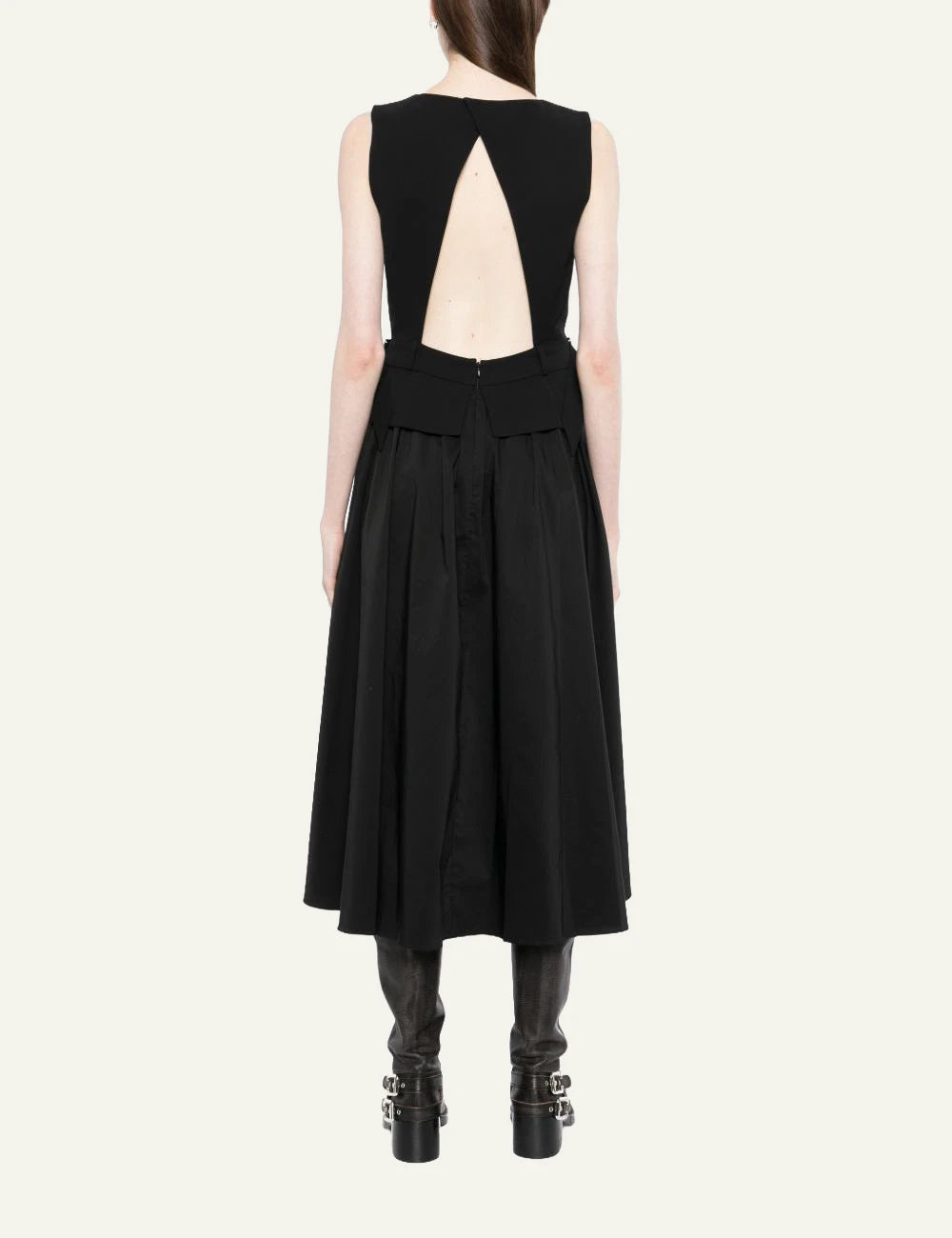 Karl Lagerfeld black midi dress me belt detail kai metal buckles back full body view