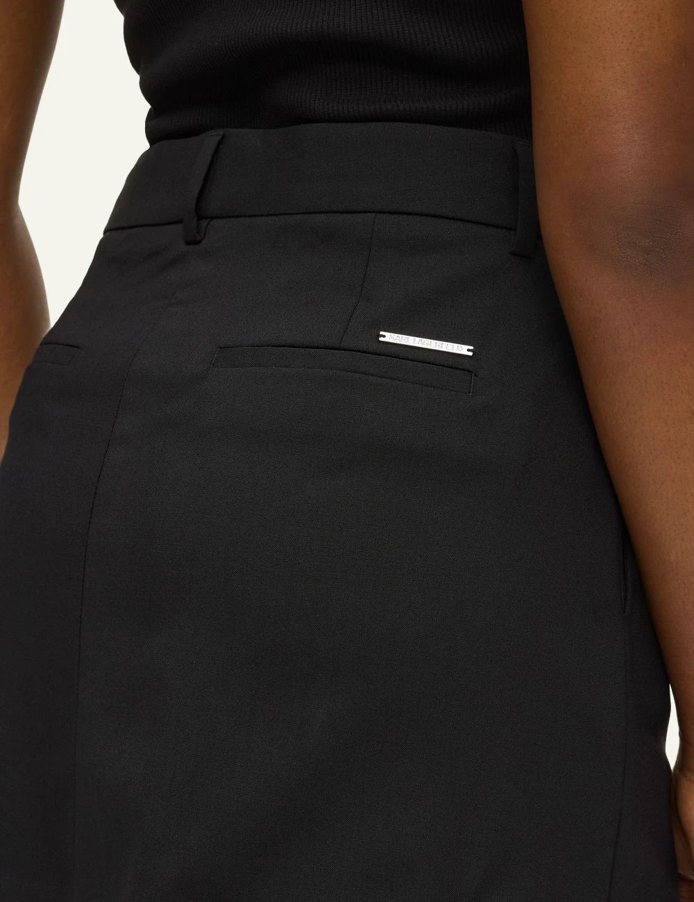 Karl Lagerfeld black mini skort stretch wool tailored back detail view