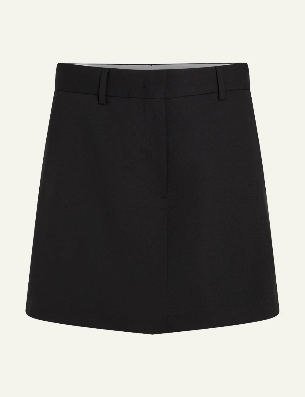 Karl Lagerfeld black mini skort stretch wool tailored front flat view