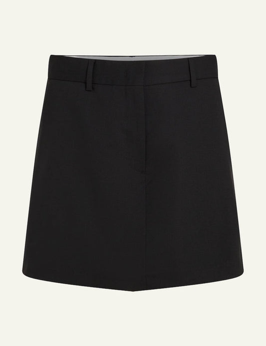 Karl Lagerfeld black mini skort stretch wool tailored front flat view