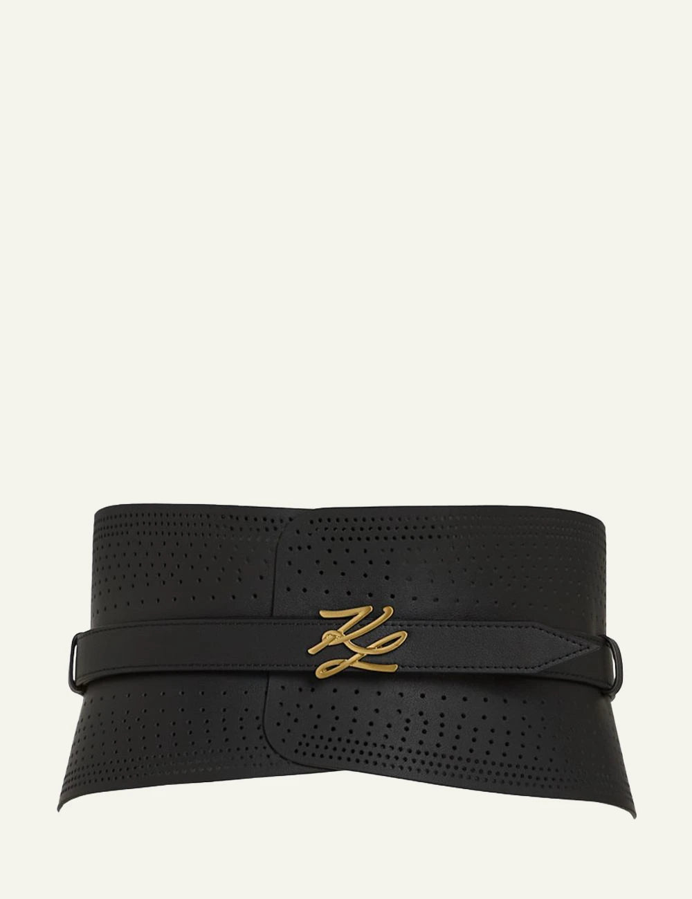 Karl Lagerfeld black perforated waist belt with gold logo
