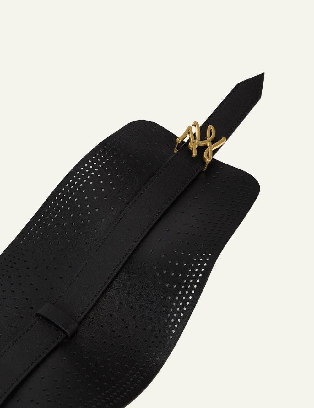 Karl Lagerfeld black perforated waist belt with gold logo top