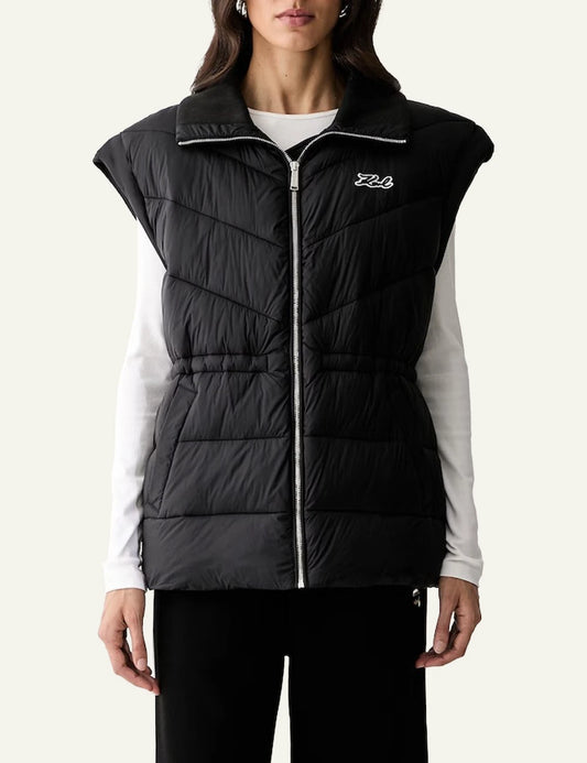 Karl Lagerfeld black quilted padded vest with signature embroidery model