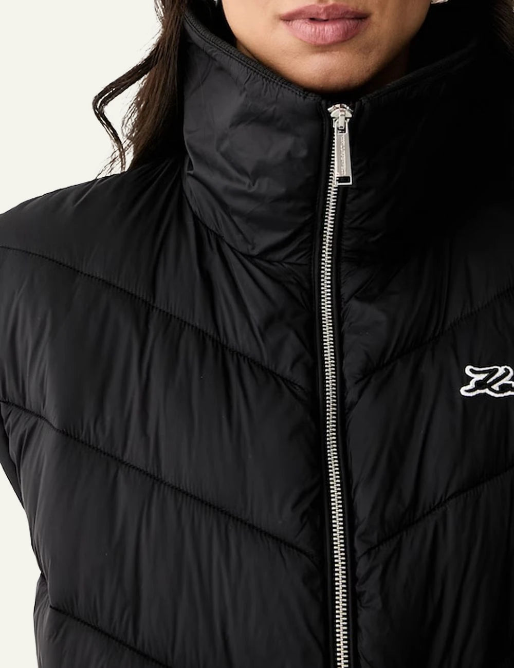 Karl Lagerfeld black quilted padded vest with signature embroidery logo