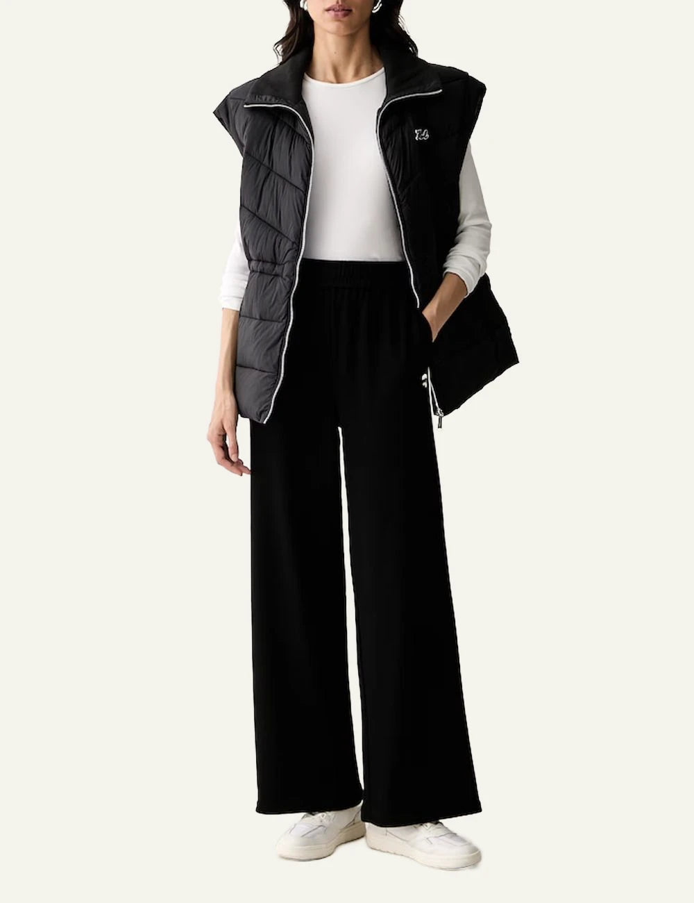 Karl Lagerfeld black quilted padded vest with signature embroidery full body