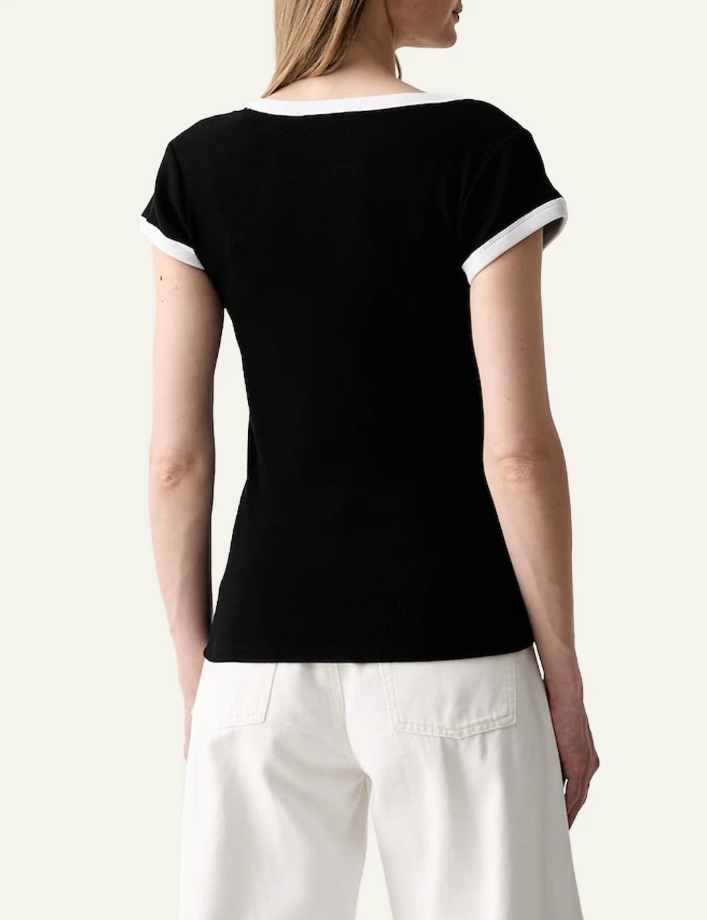 Karl Lagerfeld black rib cotton T-shirt with contrast trim and embroidered logo back