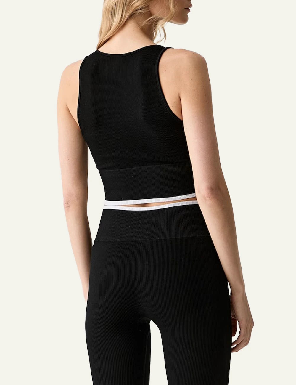 Karl Lagerfeld black rib crop top with logo patch back